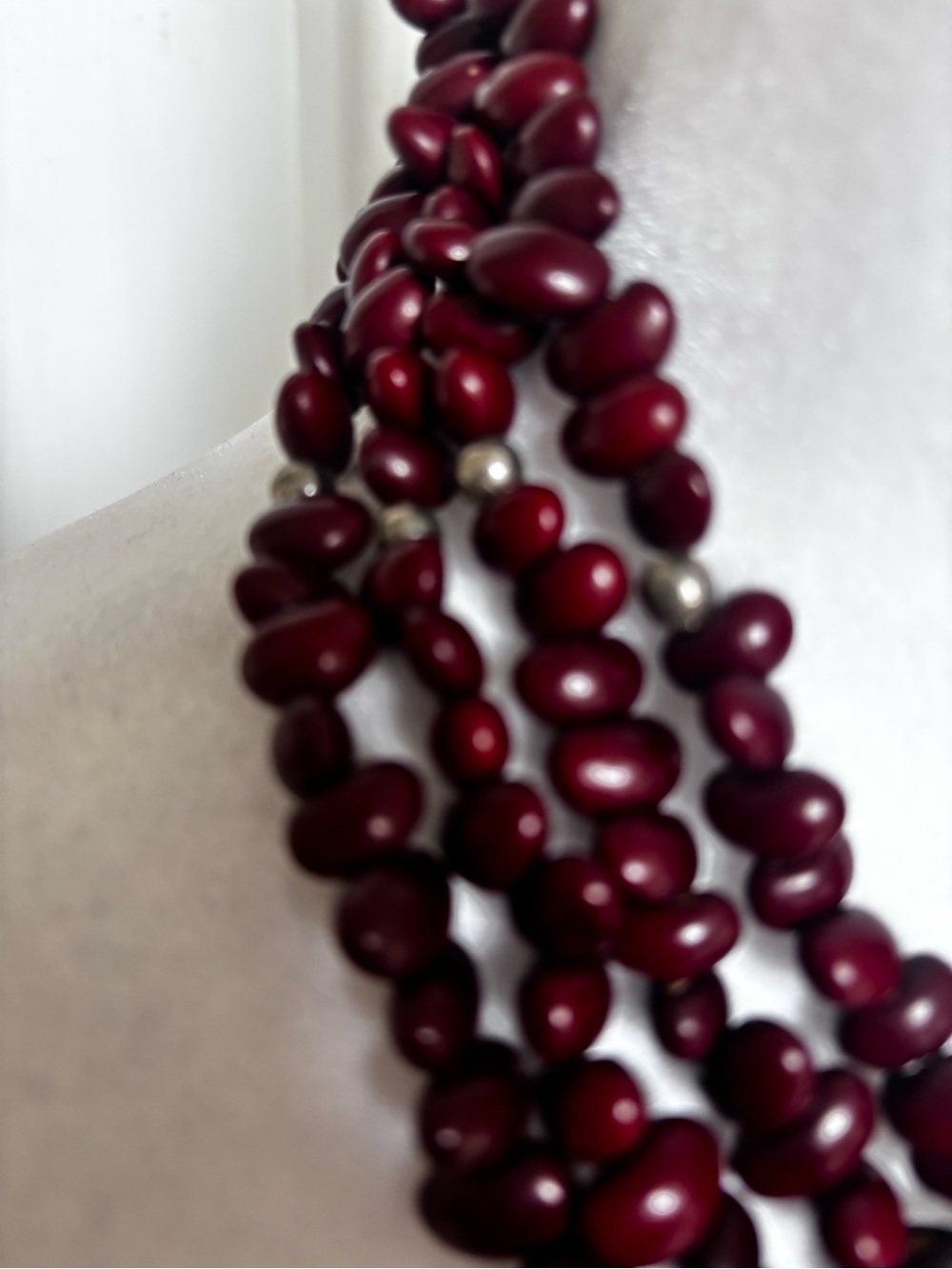 Stunning Layered Deep Red Beaded Necklace with Subtle Silver Accents - Picture 3 of 6